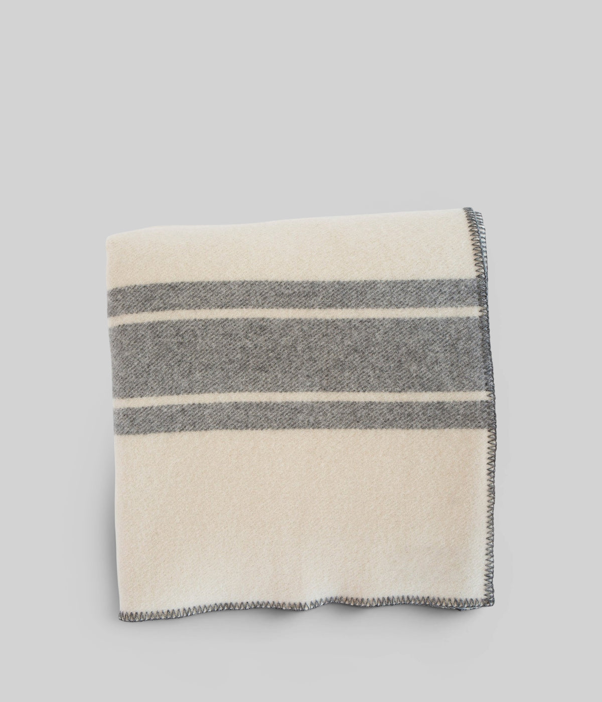 Wool blankets in classic gray stripe woven in Ireland from pure merino