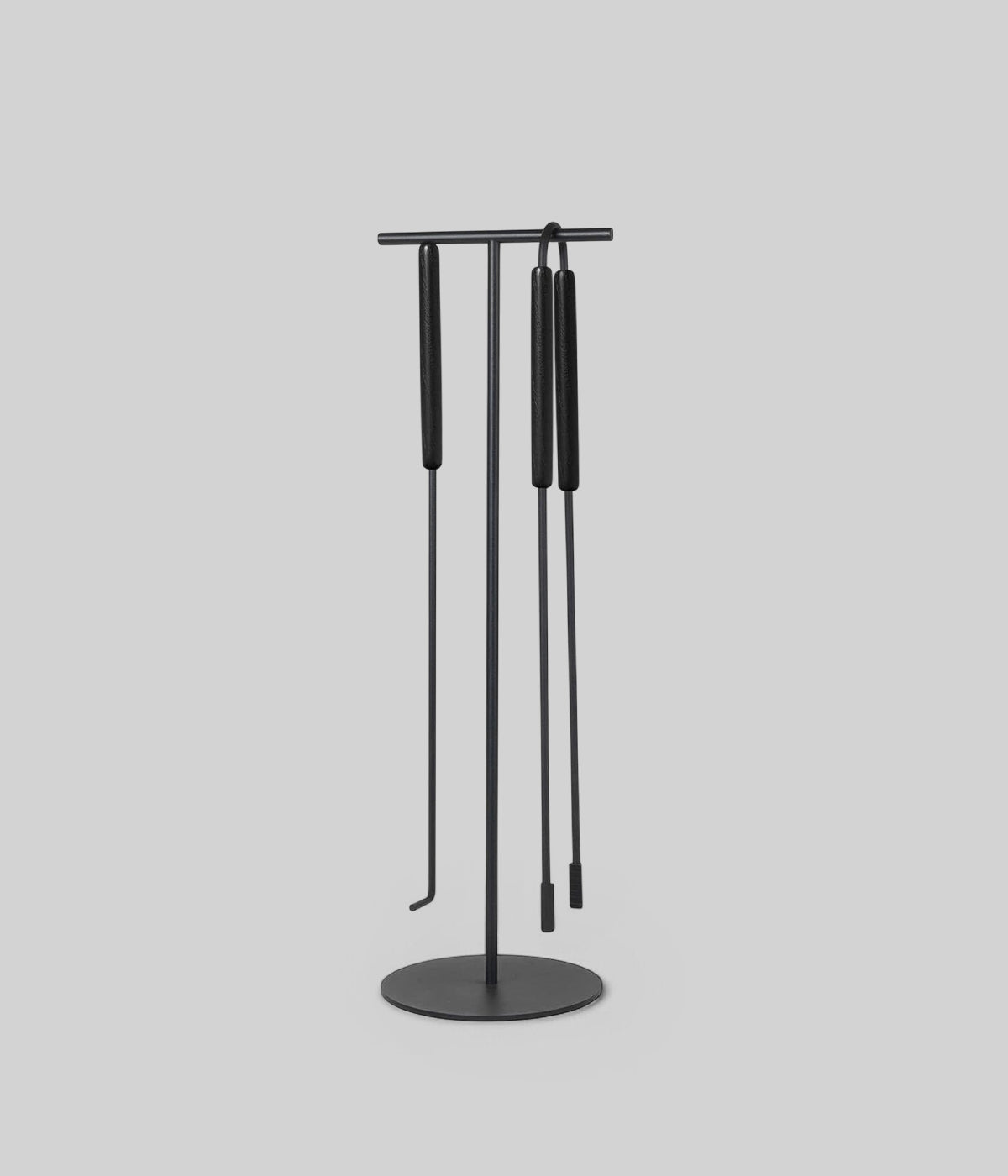 Ashi 3-piece fireplace tool set in black steel with blackened oak handles