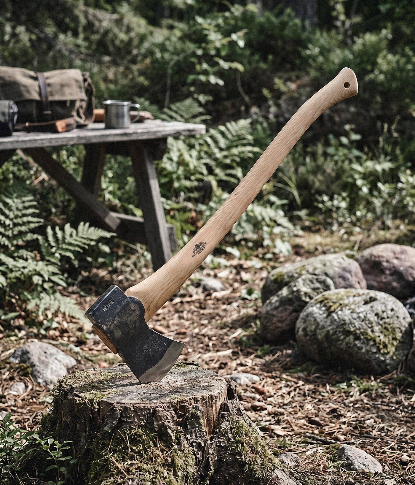American felling axe with 4.5 inch curved bit for wide kerf cuts in spruce and pine