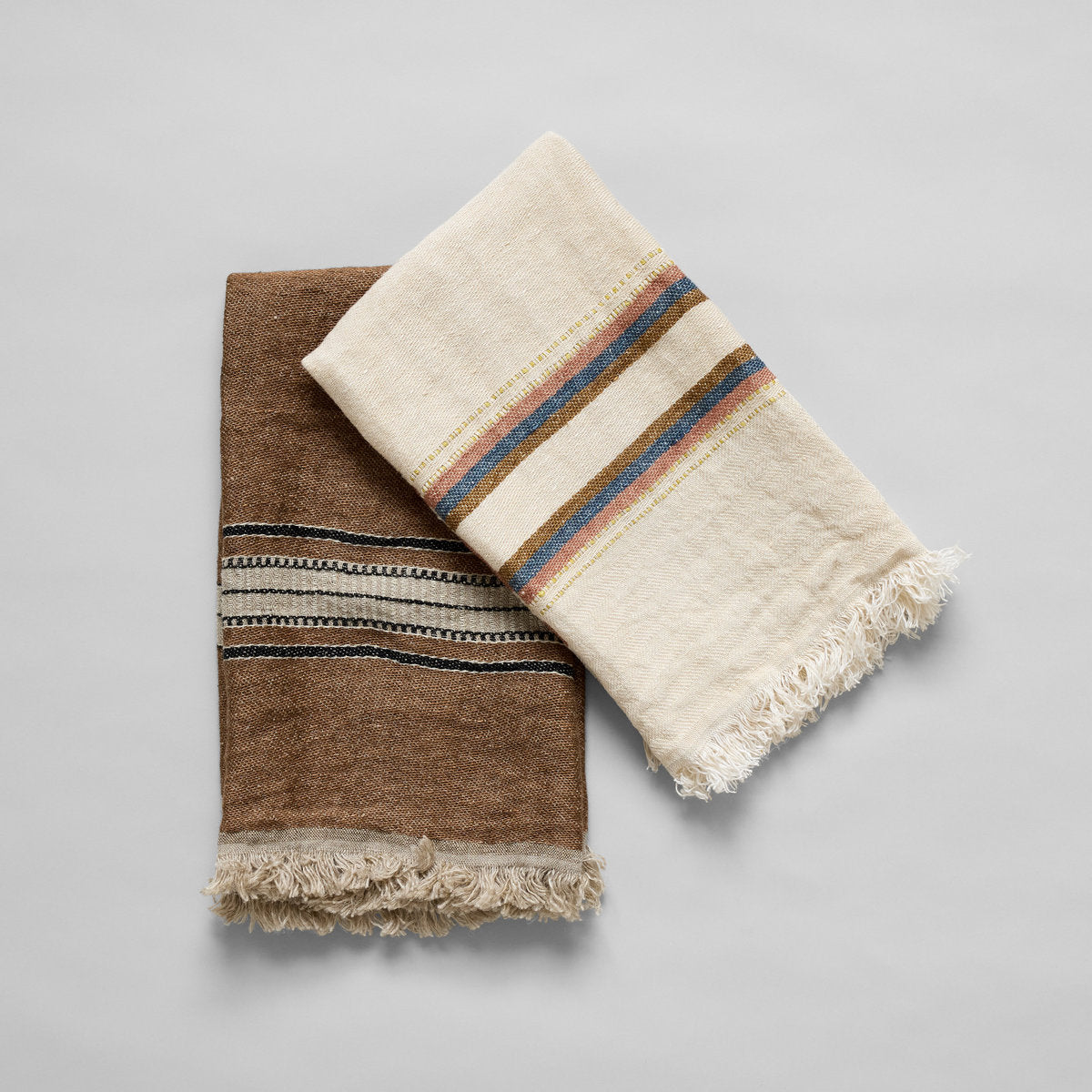 Earth-toned linen towel crafted from hollow-core flax for high absorbency