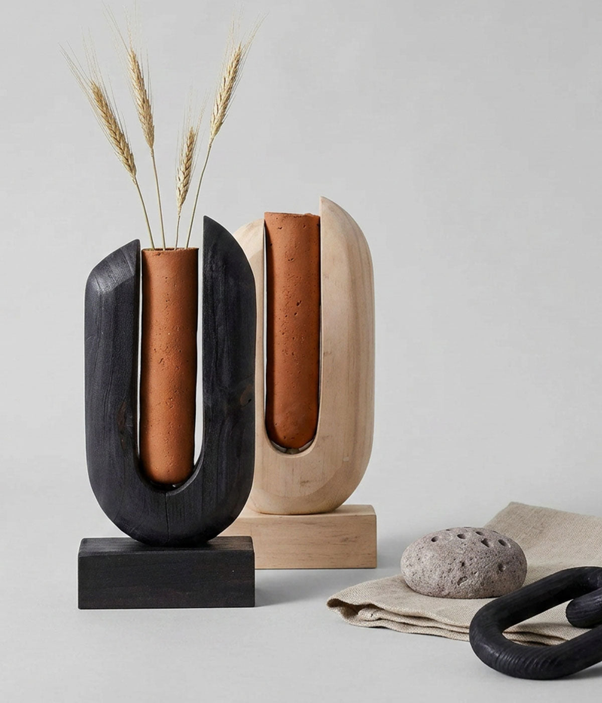 Arched Wood Vase, Charcoal