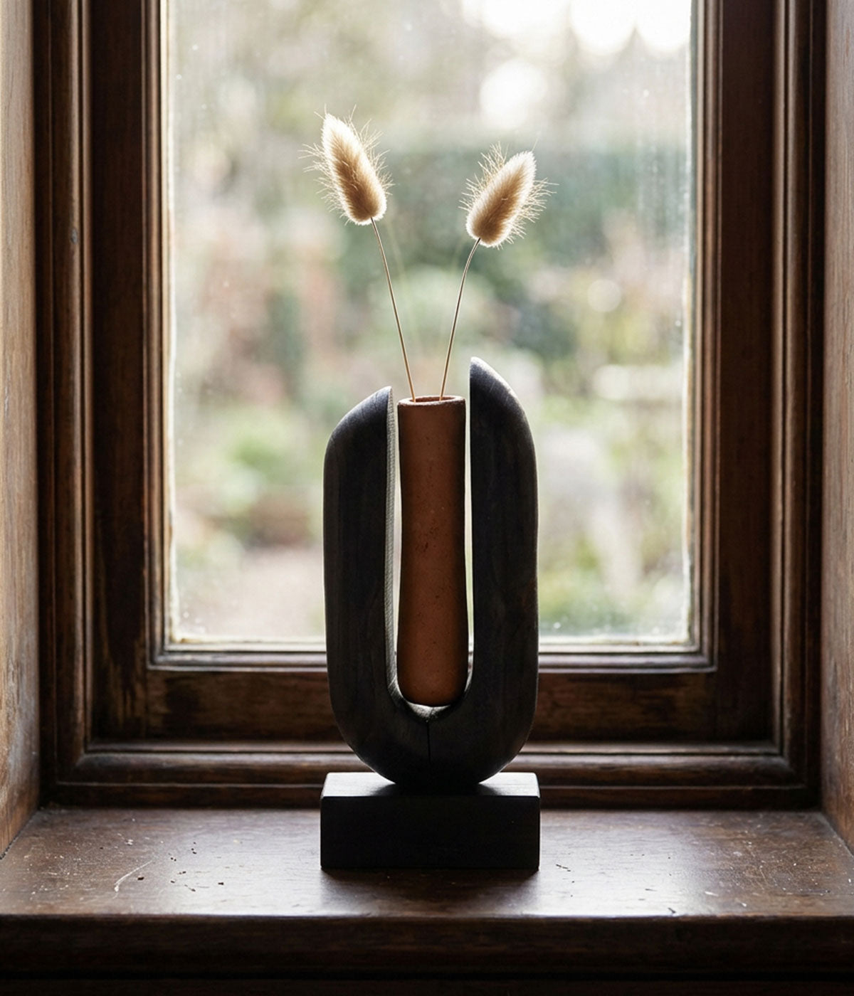 Arched Wood Vase, Charcoal