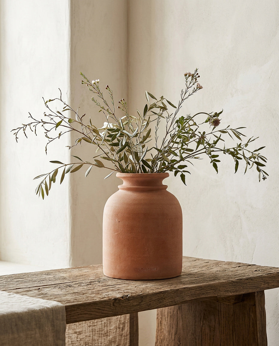Collar Terracotta Jar, Whitewash