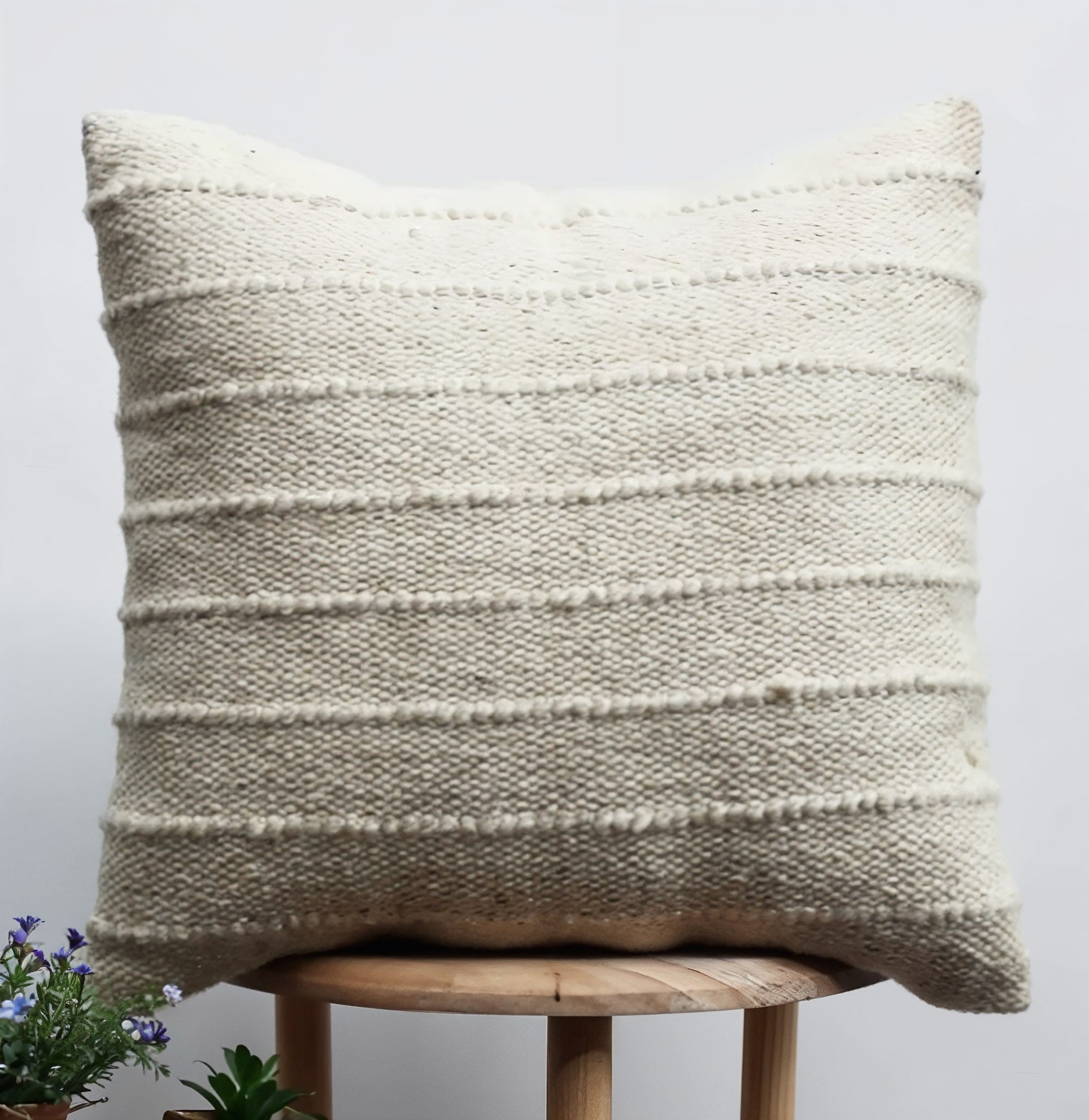 Boho throw pillow with raised tonal cord stripe texture