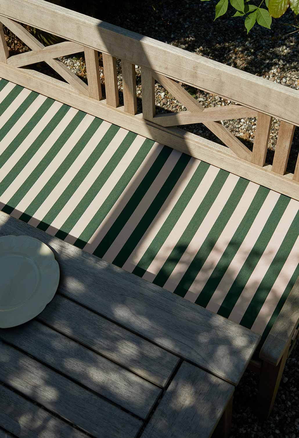 drachmann bench cushion green stripe
