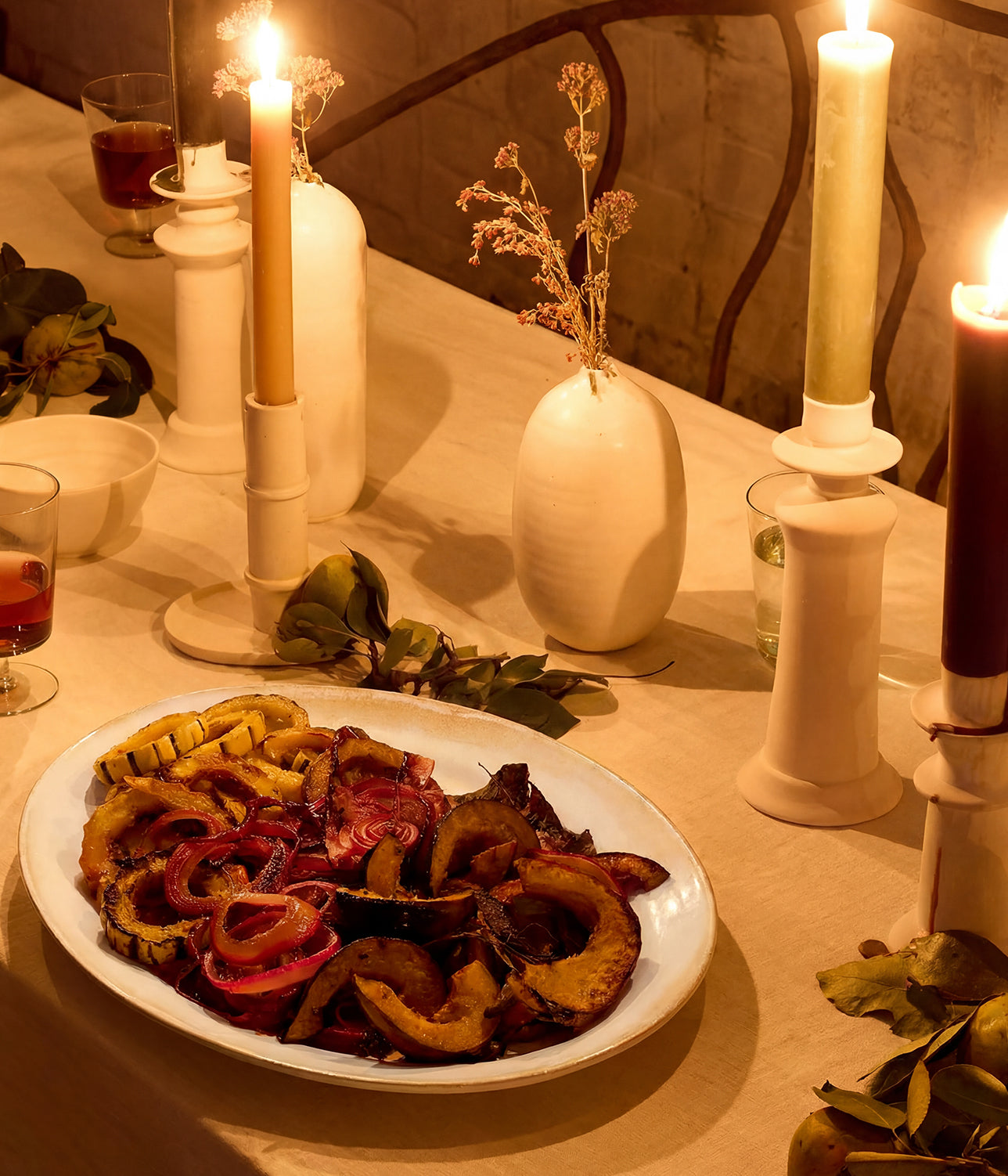Farmhouse serving platter used for serving vegetables