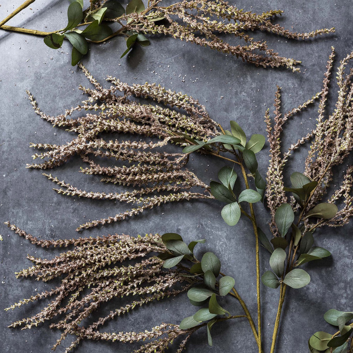 Faux amaranthus stem in soft blush tones adds drama to bouquets and entryways