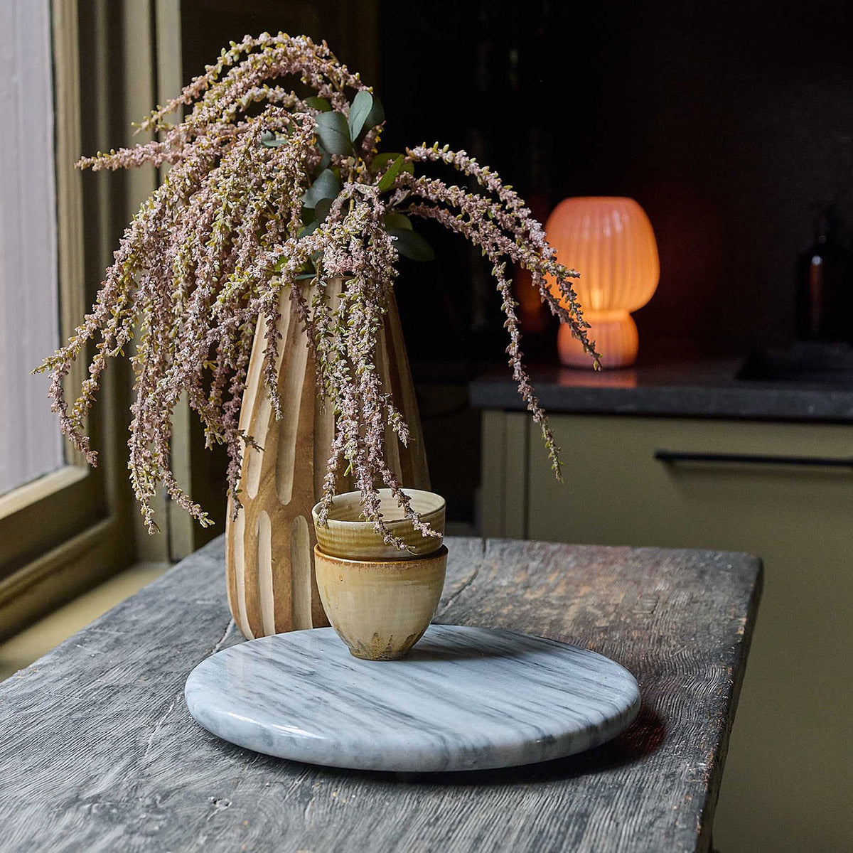 Blush artificial amaranthus stem with flowing silhouette perfect for altar or tablescape styling