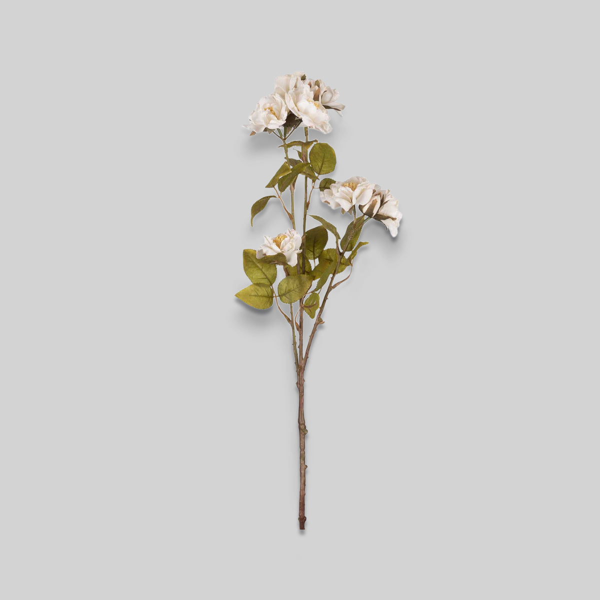 Artificial rose spray with multiple blooms and lifelike yellow-centered petals