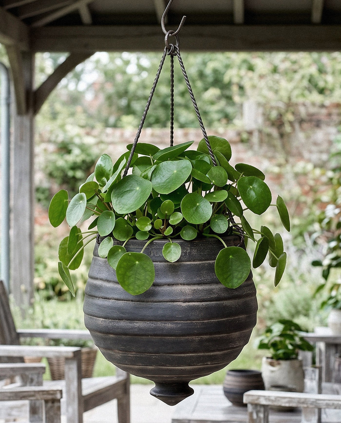 Terracotta Ridge Hanging Planter, Dark Charcoal Wash