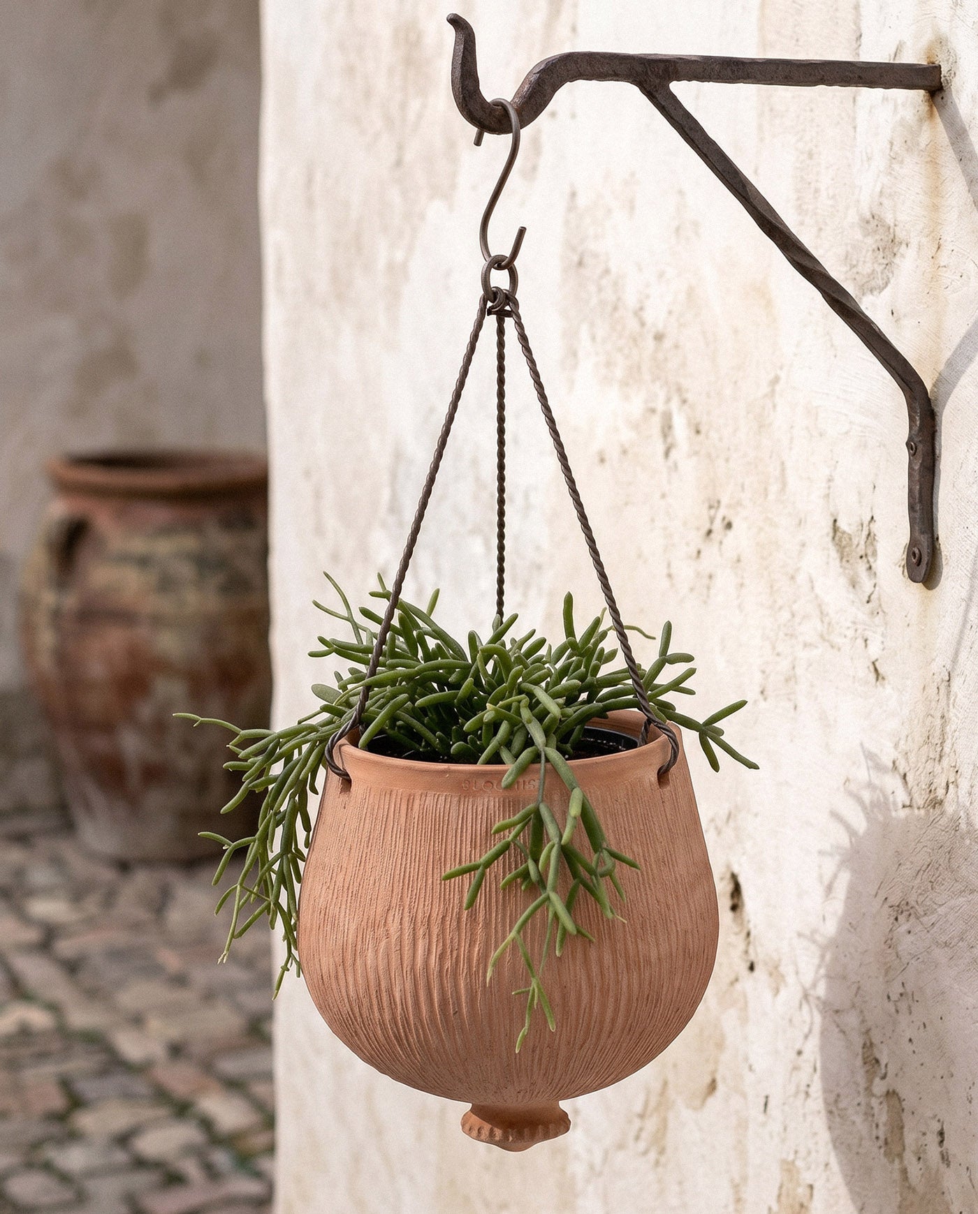 Terracotta Reed Hanging Planter, Whitewash