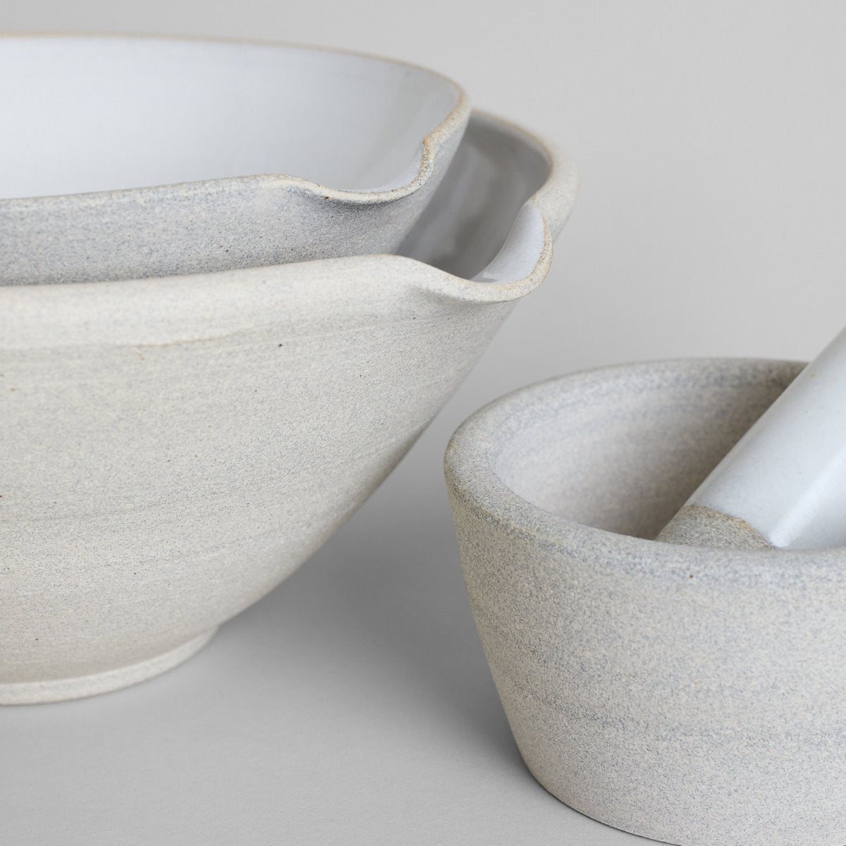 Vermont mixing bowl and mortar and pestle in granite clay