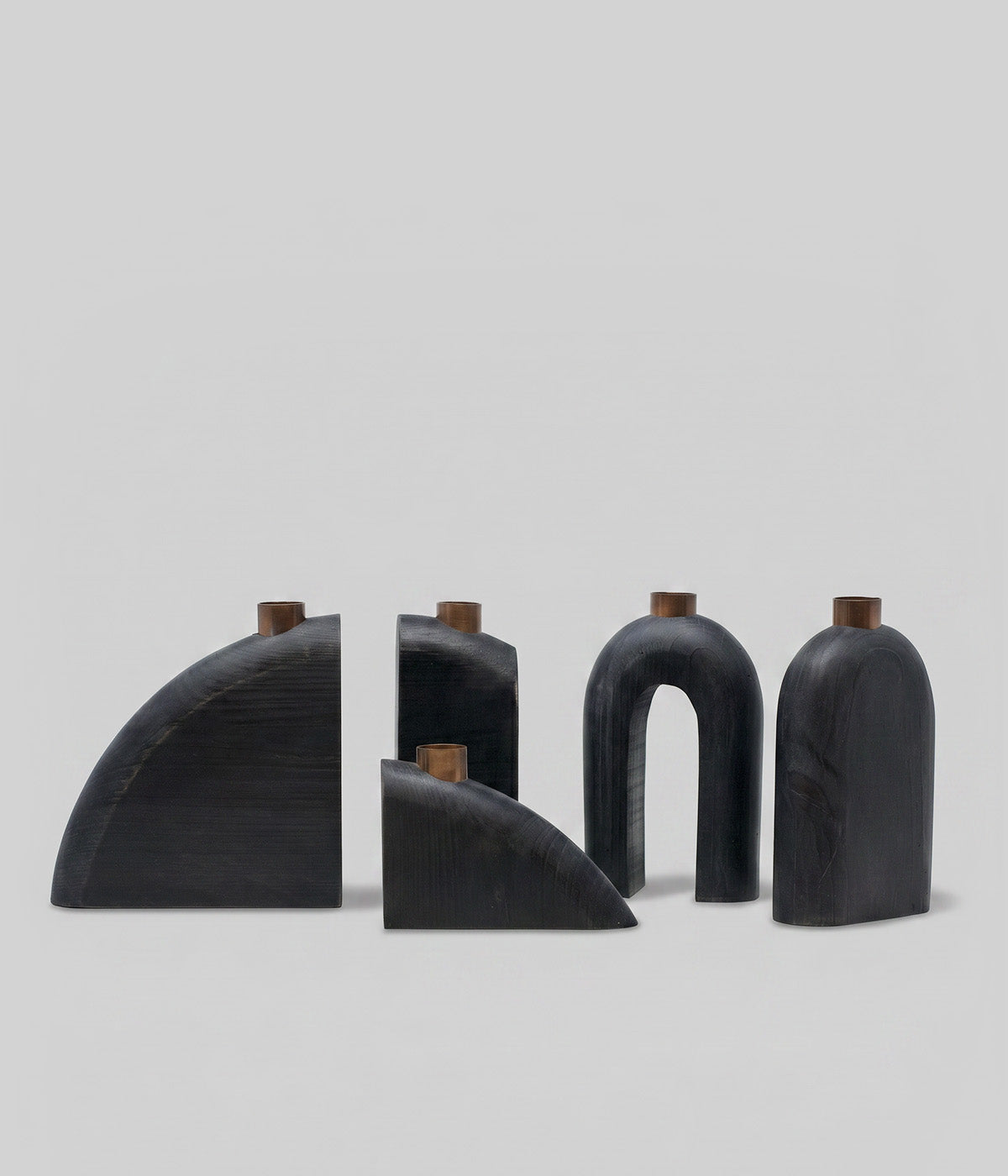 Sculptural Loop Wood Candle Holders, Charcoal, Set of 5