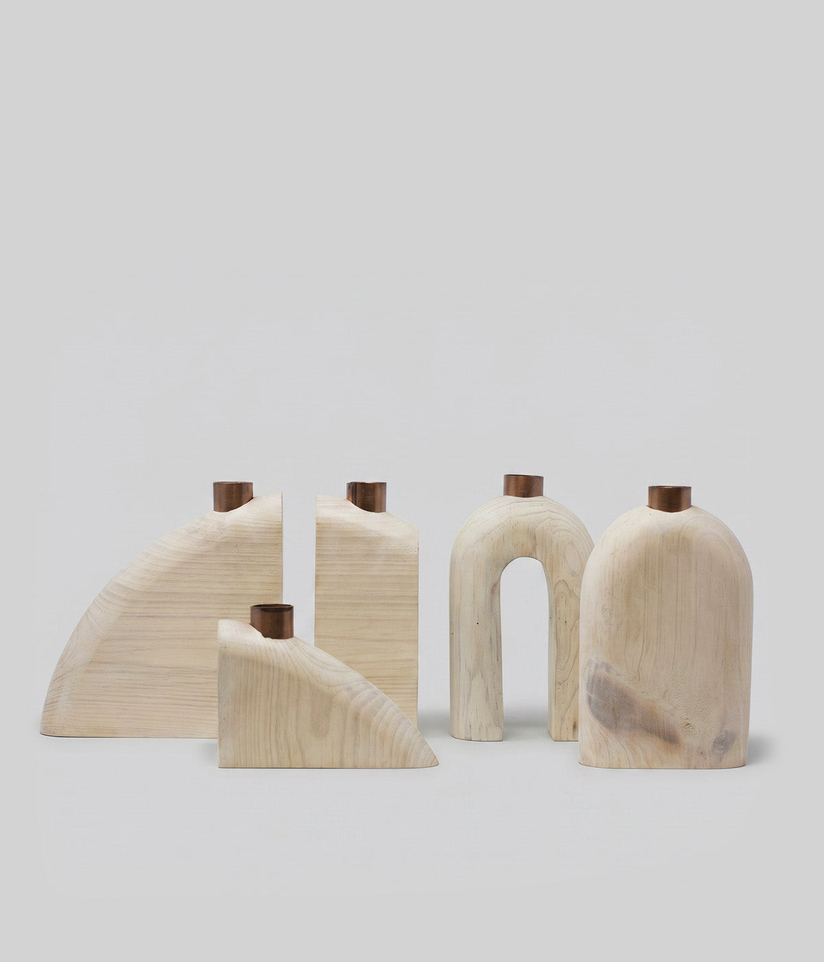 Sculptural Wood Candle Holders, Pale, Set of 5