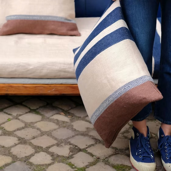 Coastal pillow cover in Belgian linen woven in Meulebeke Belgium