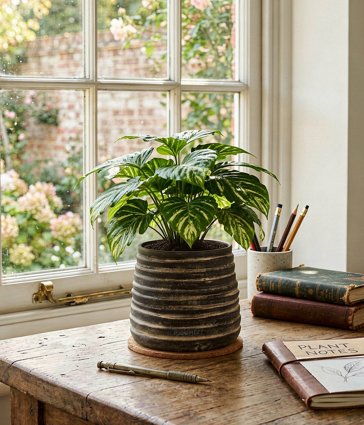 Ridge Terracotta Planter, Dark Charcoal Wash