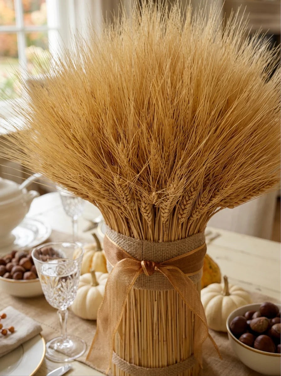 Wheat decor for dining tables, consoles, mantels, and seasonal displays