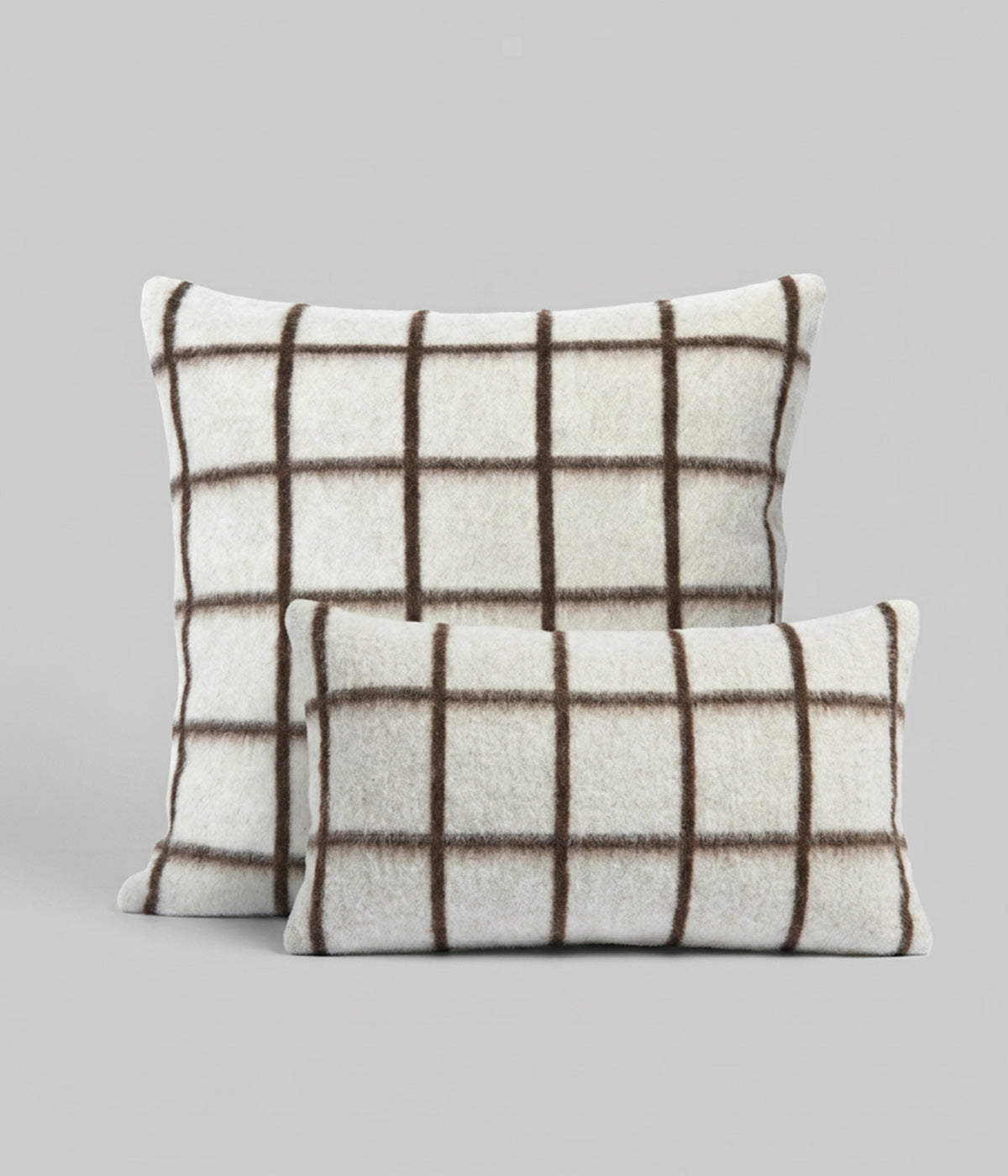 Umi square and lumbar pillows in Ivory Coffee Grid