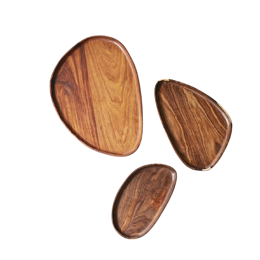 Decorative tray made from natural wood with assymetrical shape