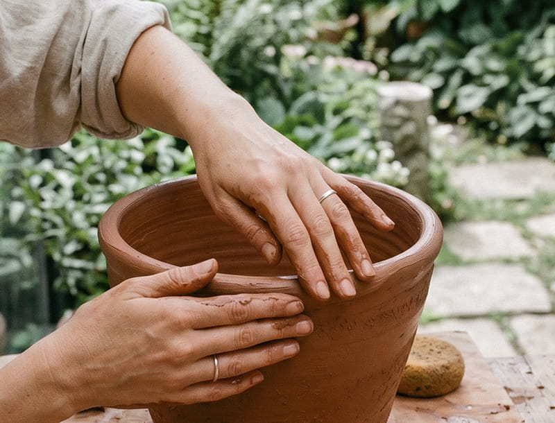 Handmade pot being sculpted 