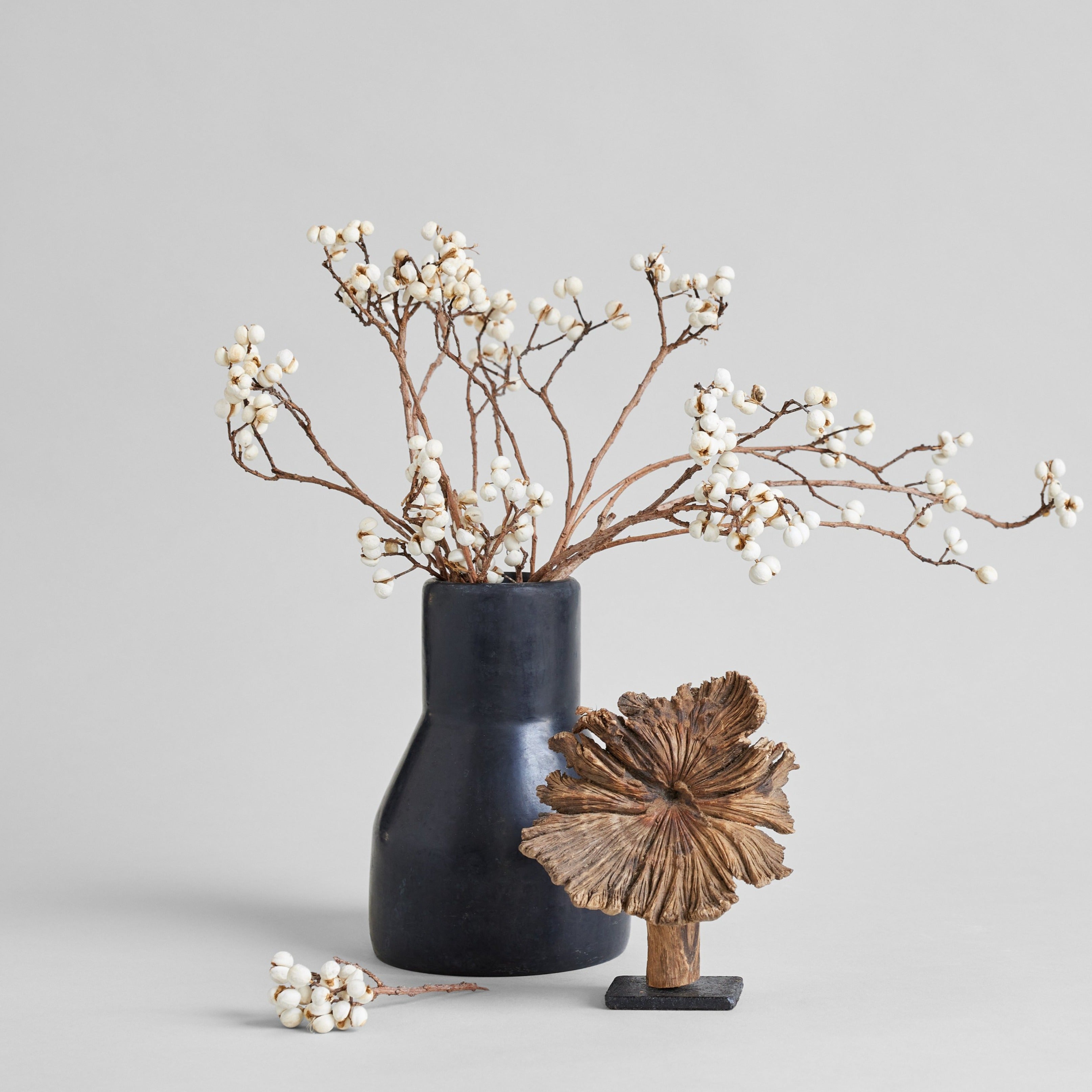 Black modernist vase with rounded sculptural form