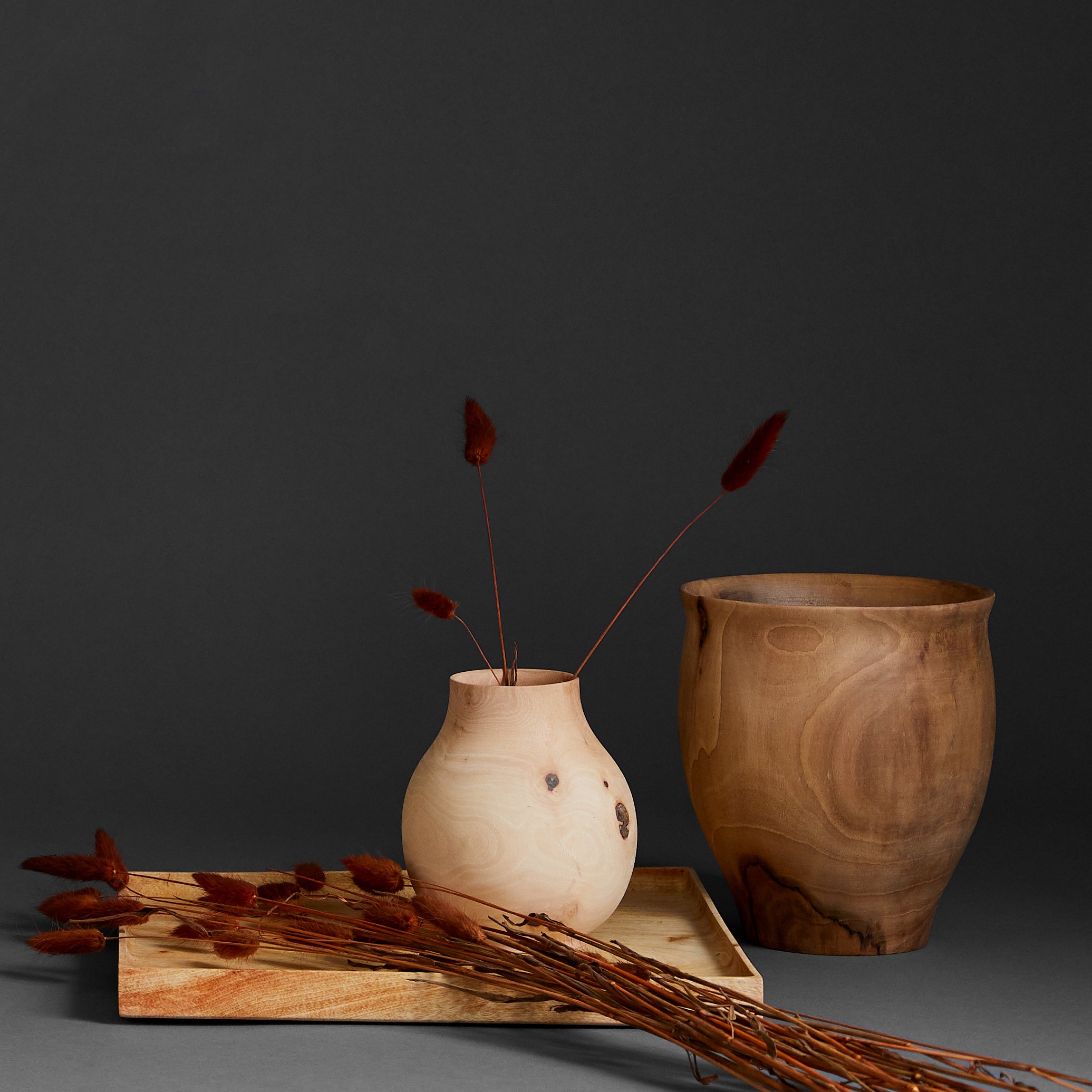 Solid walnut wood vases handcrafted by Moroccan artisans
