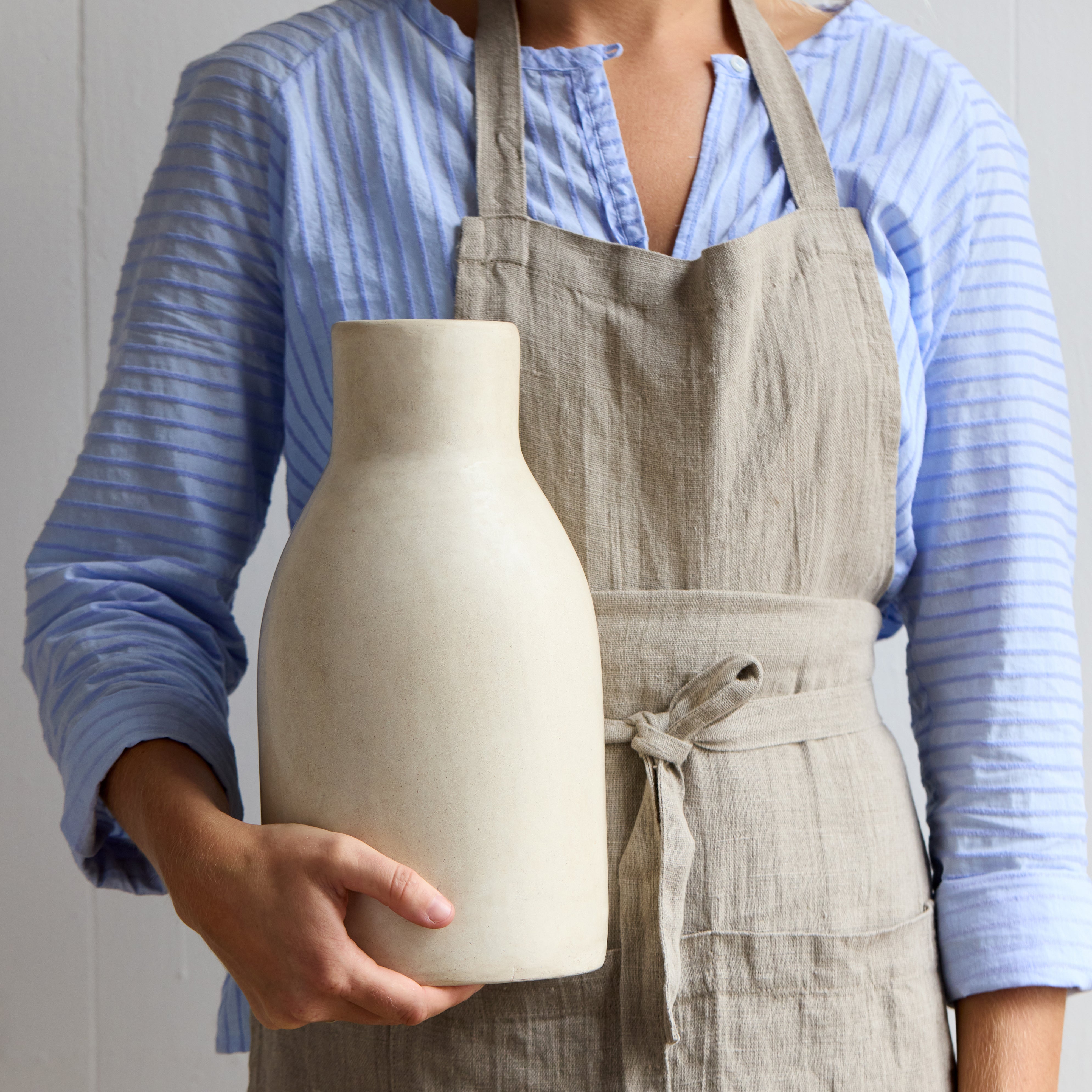 White ceramic tadelakt vase handcrafted from Moroccan clay
