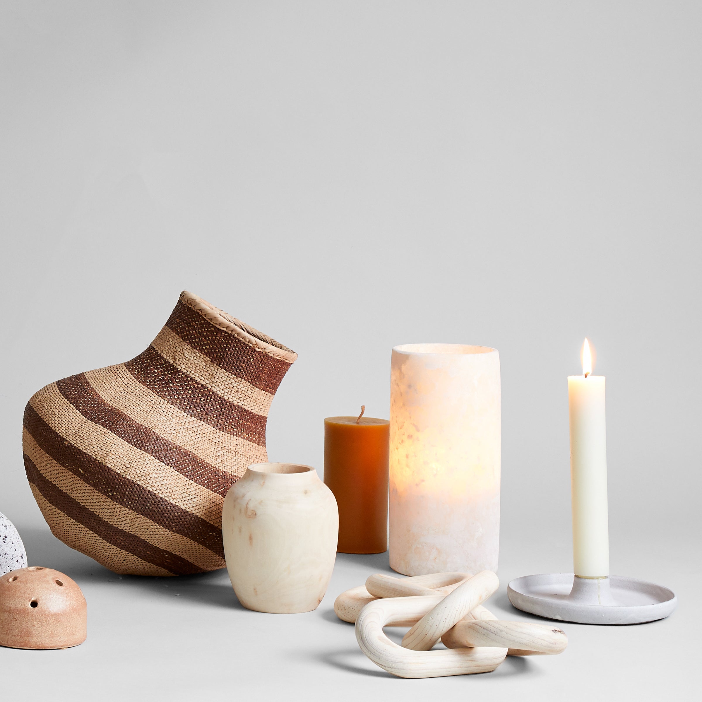 Hand-carved wooden vase and decor made by Moroccan artisans